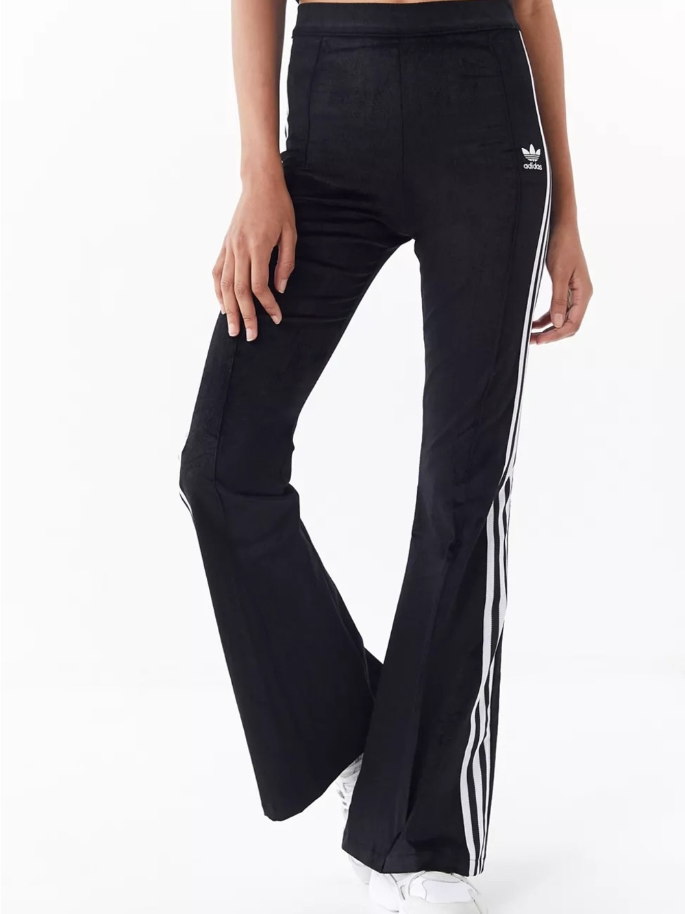 adidas Black Flare Velvet Track Pants Stripe High Rise Athletic Velour Size XS